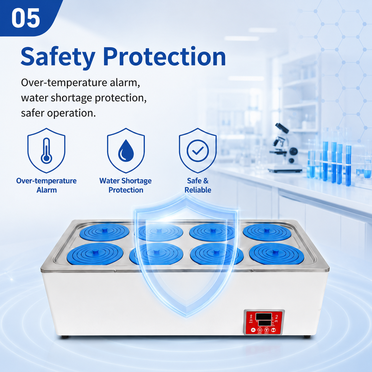 Cenlee Aquaculture Hygiene Education Lab Safe Heating HH-8 8-Hole PID Control 100°C Water-Shortage Protection Digital Water Bath