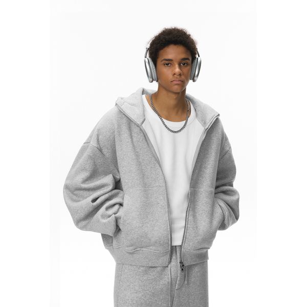 Customized ODM Unisex Curved Sleeve Embroidered Print Knitted Boxy Hoodie Spring 2025 Zipper-Up Windproof Breathable Jacket