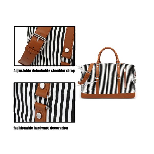 Ladies Sports Activity Canvas Striped Duffle Bag