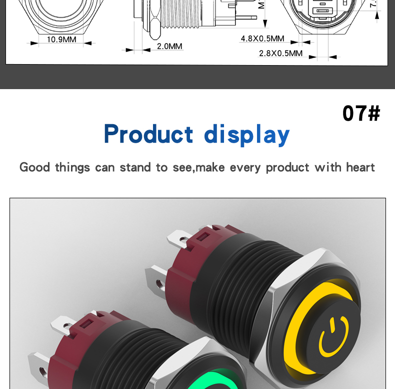 15A High Current Self-Locking LED Momentary Industrial Control Power Switch 16MM Alumina Push Button 1NO Waterproof IP65 Max