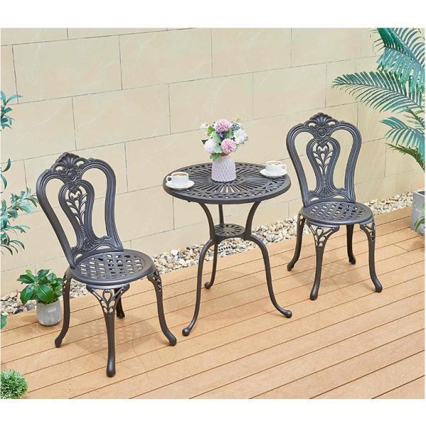 Design Bistro Outdoor Cast Aluminum Dining Sets Garden Chair and Round Side Table