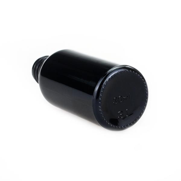 Botella de vidrio negra del dropper del aceite de 30ml 1oz con el tapón de tuerca de aluminio