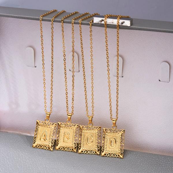 Fashion Letter Pendant Necklace Initial Stainless Steel Silver 18K Gold Initial Necklace Pendant Rectangle