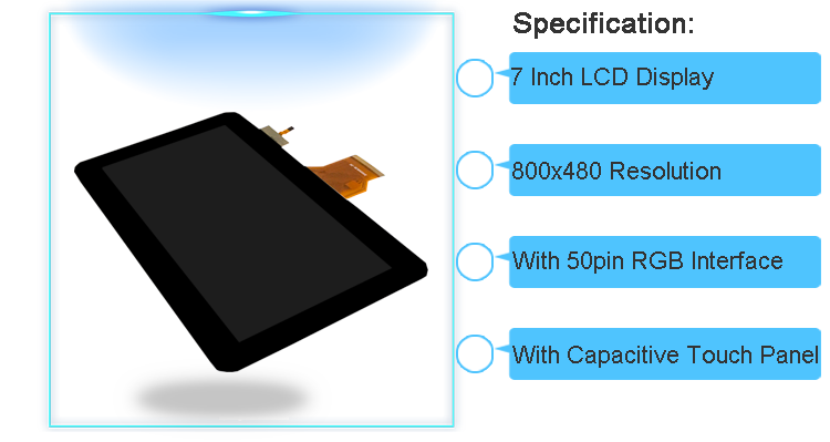 Transmissive TFT LCD Pinout Touch 7 Inch Hdmi Screen Display 800 X 480 50 Pin