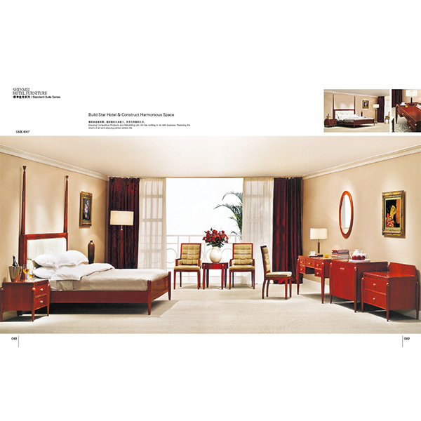 Mahogany Finishing Hotel Bedroom Set Elegant Brown Guest Bedroom Furniture With Sofa Chair
