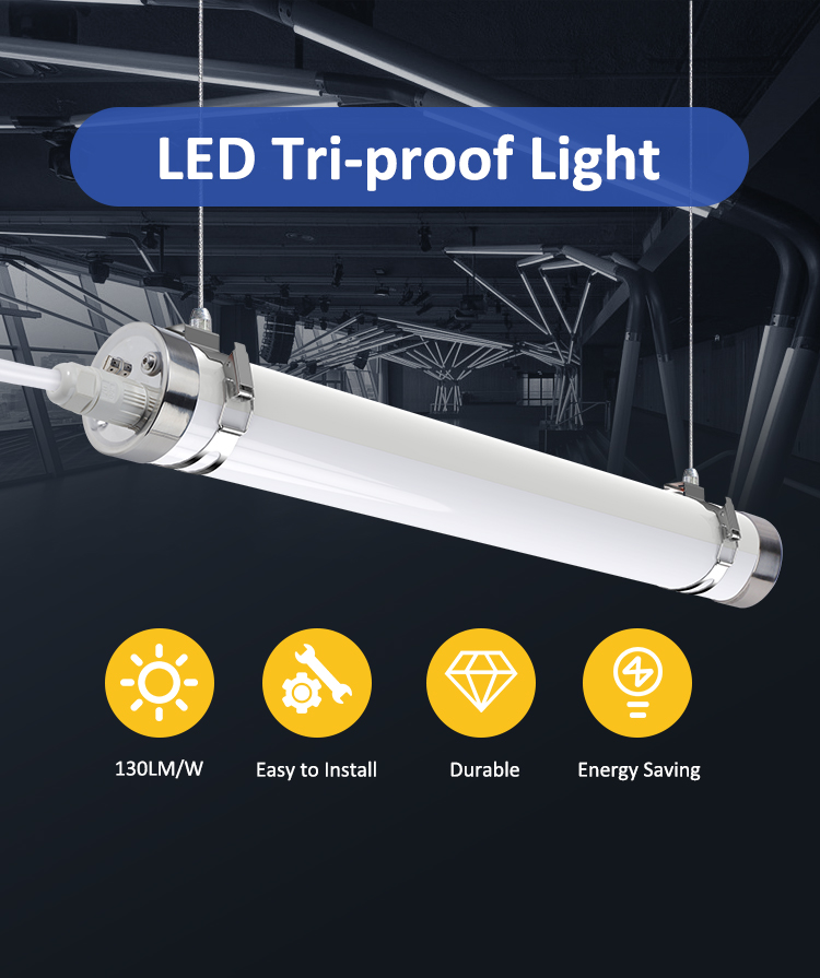 IP65 Waterproof LED Triproof Light with 130 LM/W Efficiency and 5-Year Warranty for Industrial Use
