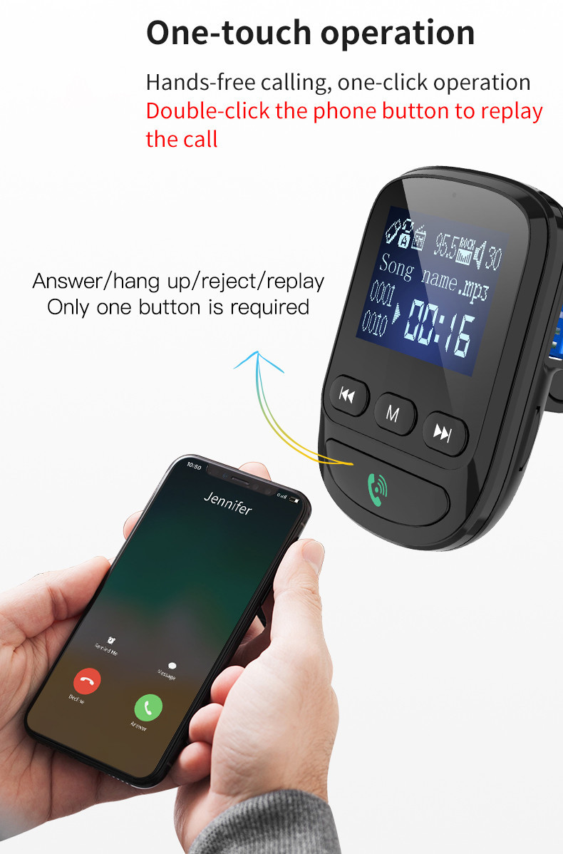 переходник Bluetooth заряжателя автомобиля набора BLE5.0 автомобиля Bluetooth передатчика 1.44inch LCD FM