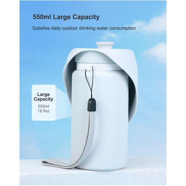 Dispensador de botellas de agua para perros para exteriores de 550 ml de 19 onzas, de color blanco, plegable, alimentador de agua para perros