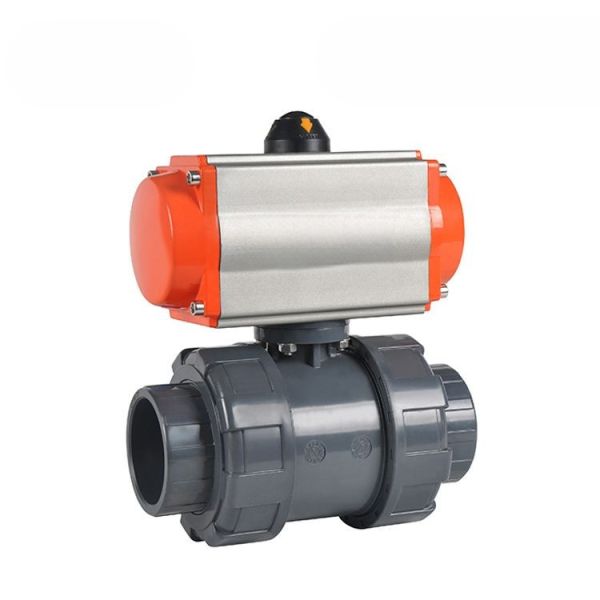 UPVC Pneumatic Ball Valve Threaded Corrosion Resistant Pneumatic Actuated Plastic Ball Valve for Chemical Waste Water Treatment