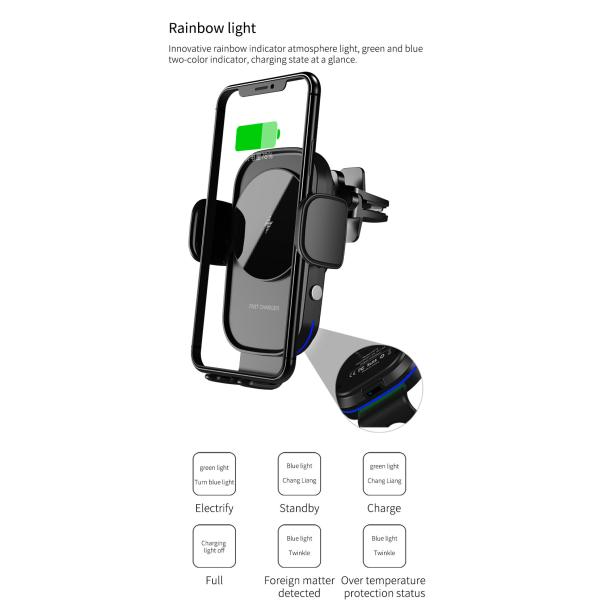 Latest Wireless Auto-Clamping Qi 15W Fast Charging Car Phone Mount Dash Air Vent