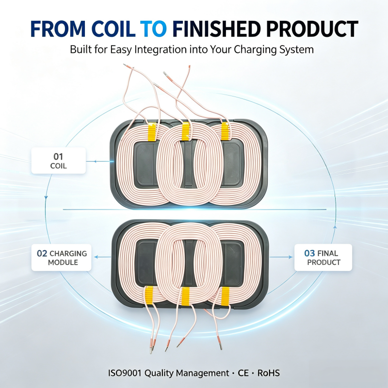15W 25W 3-Coil Flat Winding Wireless Charging Transmitter Coil for Automotive and Wearables