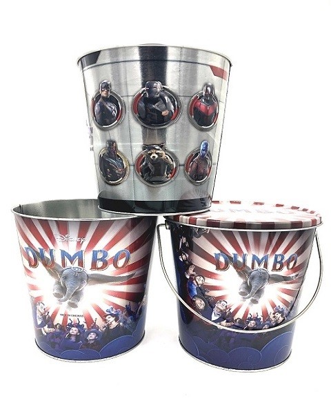 Decorative Tinplate Metal Bucket Popcorn Packaging Container with Handle