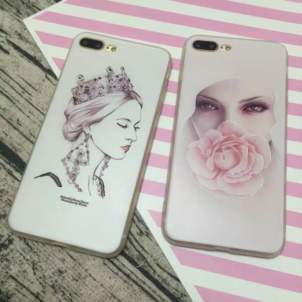 PC+TPU Silk Skin 3D Relief Painting Elegant Lady Face Pattern Cell Phone Case Back Cover For iPhone 7 6s Plus