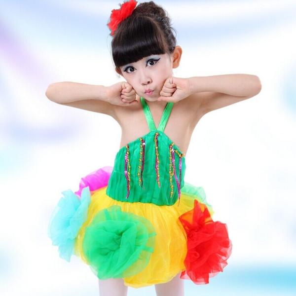 Children's dance suit girls rainbow sequins veil skirt dancing costumes children dress
