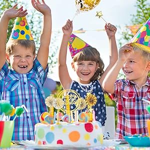 Cake Topper Decoration Set Acrylic Glitter Happy Birthday Cake Topper Confetti Balloon Paper Fans Stars Firework