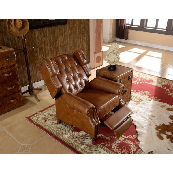 Vintage High Back Brown Leather Recliner Chair High Density Foam / Sponge