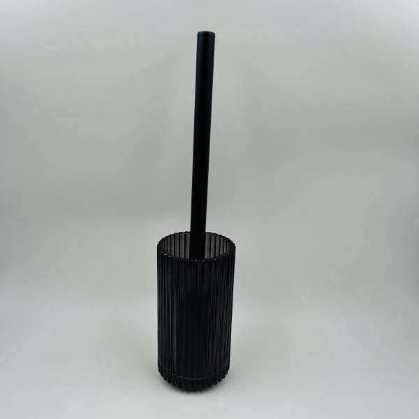 5pcs Glass Bathroom Accessories Set Black With Round Shape Ribbed Vertical Stripe