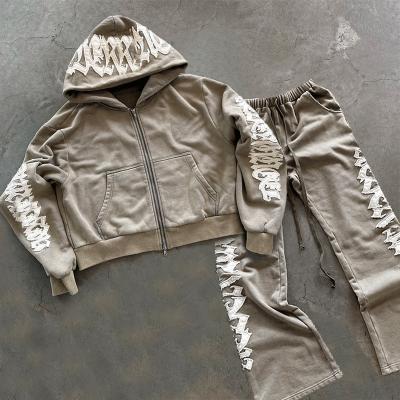 100% coton sur mesure broderies déprimées broderies appliquées fermeture à glissière tapis simple hoodies fitness Jackets pour hommes combinaisons de sport pour hommes