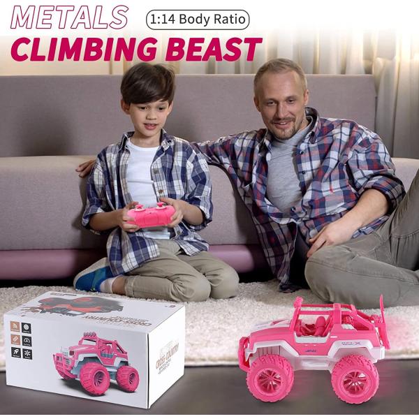 1 14 Scale RC Cars Off Road Monster Truck 4WD Dual Motors LED Headlight Rock Crawler