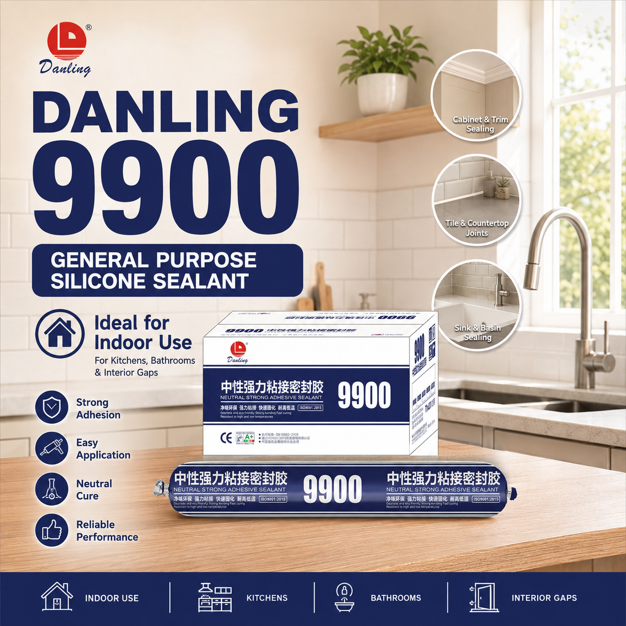 Danling 9900 Indoor Silicone Sealant for Kitchen and Bathroom Sealing