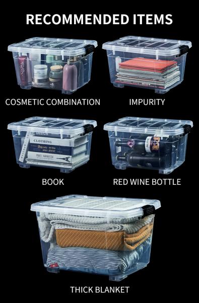 Recyclable Bin Household Multifunction Large Stackable Clothes Clear Transparent PP Container Box Plastic Storage Boxes Bins With Lid Wheels