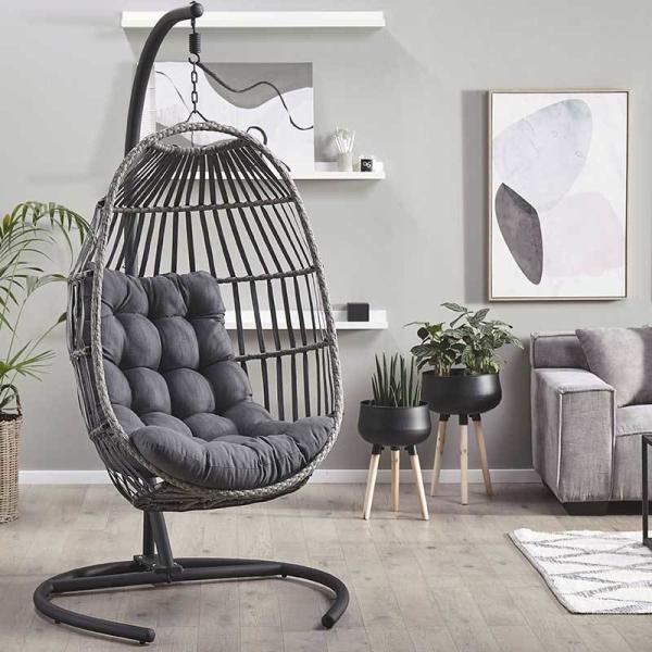 Collapsible Patio Garden Rattan Hammock Egg Hanging Chair Swing with Stand in Qingdao