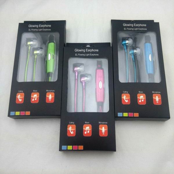 hot sale rechargeable in-ear style light up glow el wire earphone
