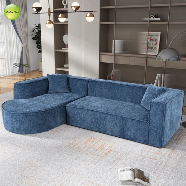 Curved Boucle Fabric Compressed Sofa L Shaped High Density Foam For Living Room