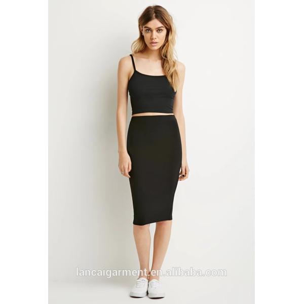Stretch Knit Pencil Skirt Plain Black Body con Skirt For Women