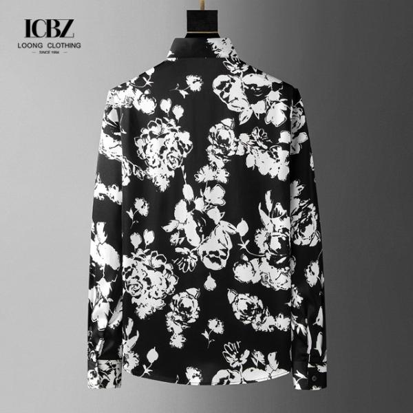 Camisas de moda de outono masculina sem tecido Slim de manga longa Casual Logotipo personalizado