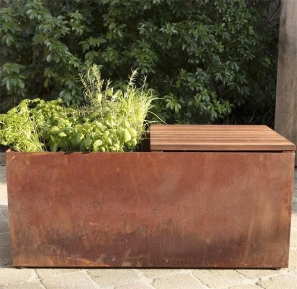 Metal Trough Corten Steel Planter Bench For Streetscape