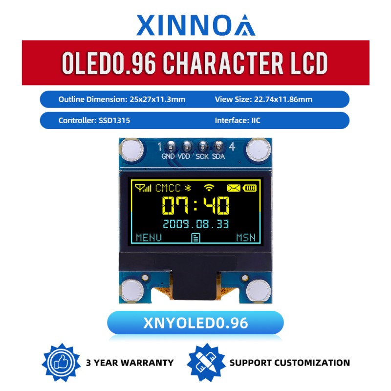 OLED0.96 SSD1315 Chip I2C Yellow Blue Dual Color LCD Screen 128 * 64 Dot Matrix Module 4-PIN Module