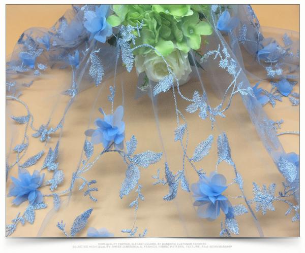 Colorful  Polyester 3D flower embroidered Lace fabric   for women garments