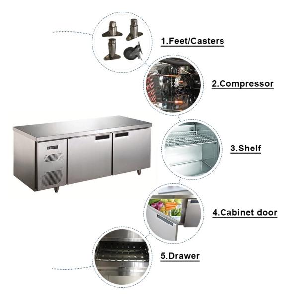 Commercial Undercounter Refrigerator Freezer 2 Door Self - Closing Energy Saving -12°C~-18°C