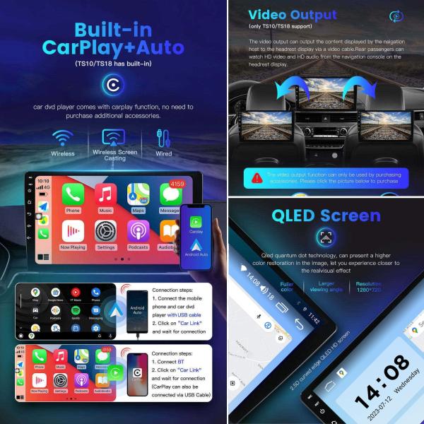 Intelligent Systems Bluetooth Car Radio with 10 Screen and Built-in Wireless CarPlay