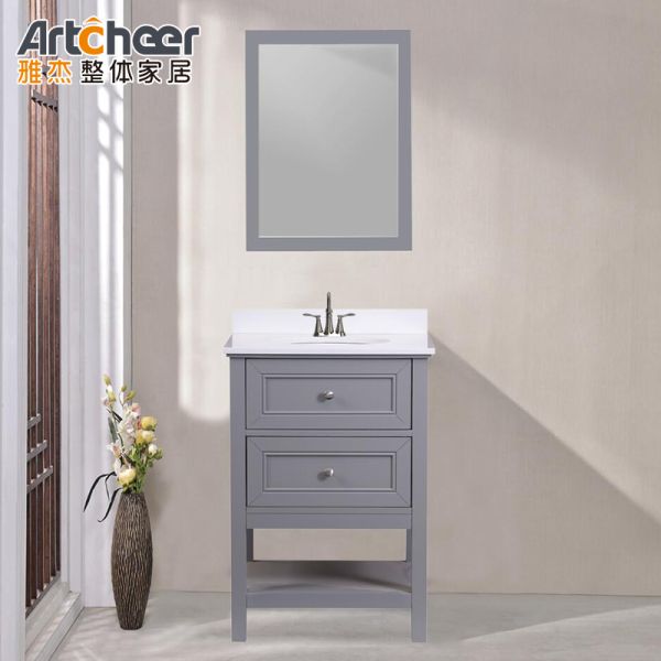 30 Inch Solid Wood Bathroom Vanity with Lacquer Surface Door Panel and Modern Design