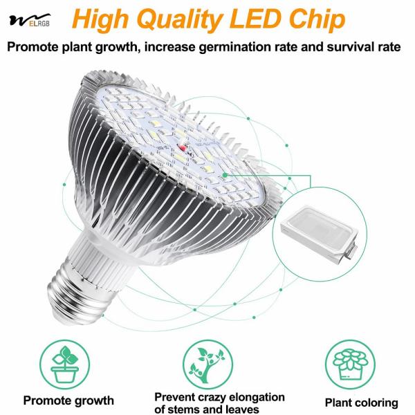 Plantes d'intérieur, légumes, fleurs, jardin, serre, succulente, lampe à LED à 50 W, à spectre complet avec UV et IR