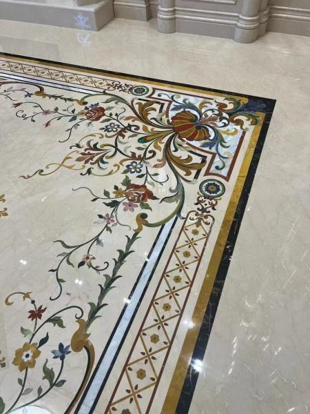 Customized Cut-To-Size Water Jet Marble Inlay Medallion for Modern Villa and Hotel