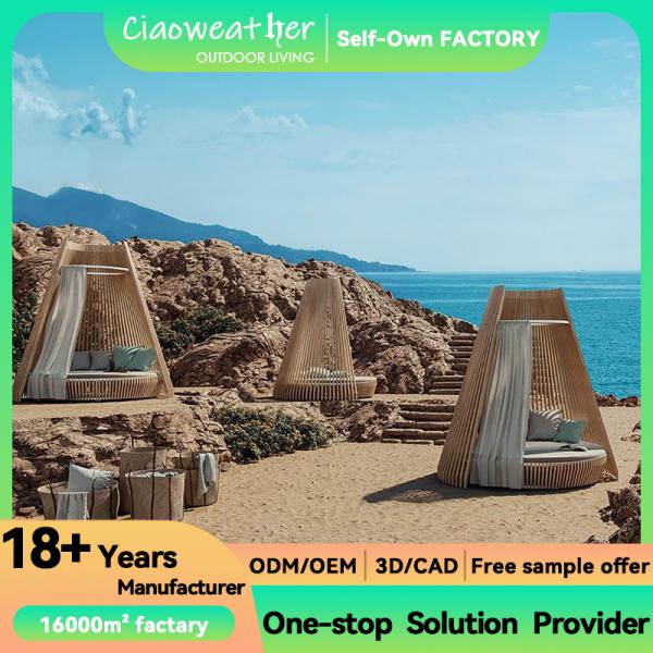 NO Folded Modern Design Style All Weather Tapered Round Outdoor Daybed With Canopy for Garden Park Resort Hotel Furniture