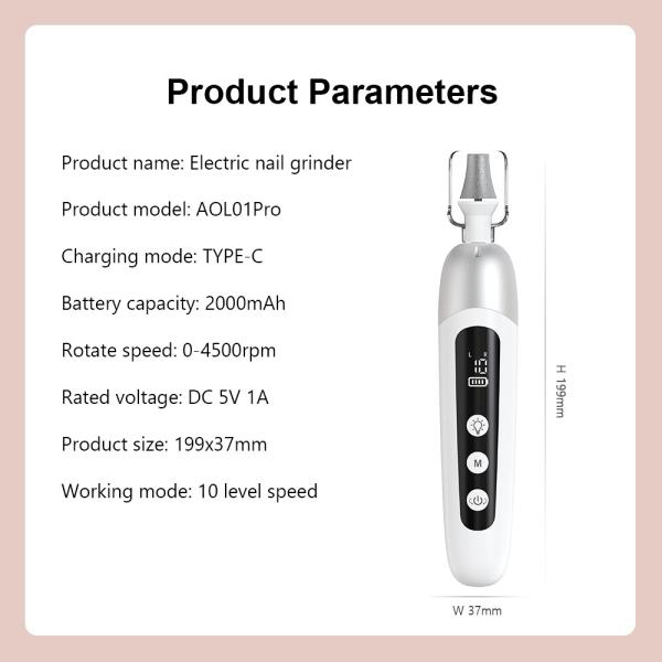 Kit de limpeza de pinças de unhas ajustável 2000mAh Bateria de 5 níveis de velocidade para adultos