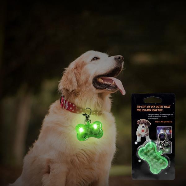 Luminous Pet Tag LED Flashing Dog Collar Tag Anti Loss Bone Shaped