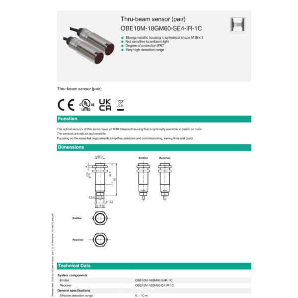 PEPPERL+FUCHS Thru-beam Sensor with Stainless Steel Housing for Industrial Automation and One Year Warranty