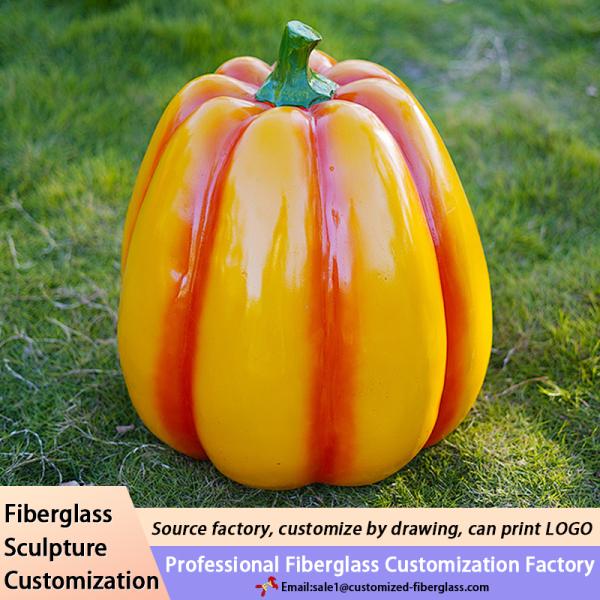 Outdoor Garden Decoration Custom Made Resin Pumpkin Statue Large Size Yellow Color Fiberglass Pumpkin Sculpture