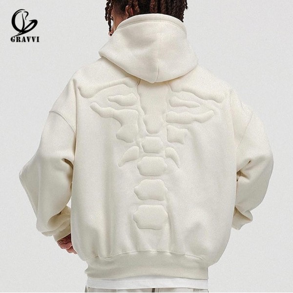 Oversized Men Hoodies Blank Fleece Hoodies 3D Embossed Regular Length With Letter Pattern