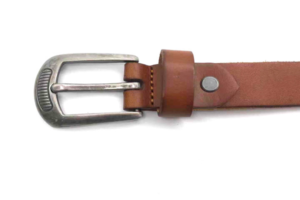 Casual  7/8” Womens  Genuine Leather Belt With Anti - Silver Carved Buckle
