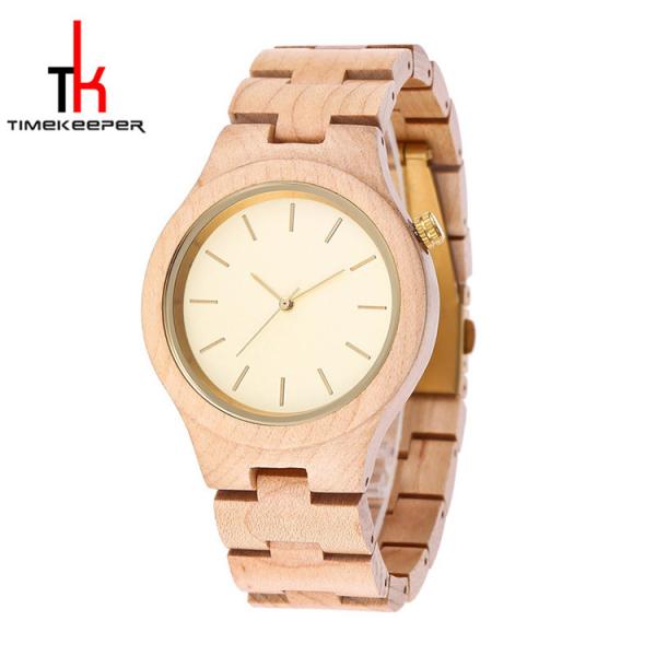 Walnut Wood Case Multifunction Wrist Watch With Date In Dial Customized Logo