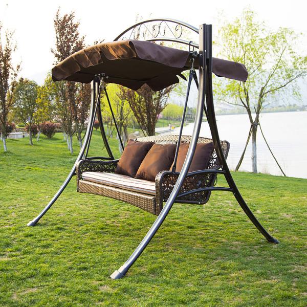 Metal Rattan Swing Chair with Canopy 3-Seater Garden Furniture Metal Steel Frame