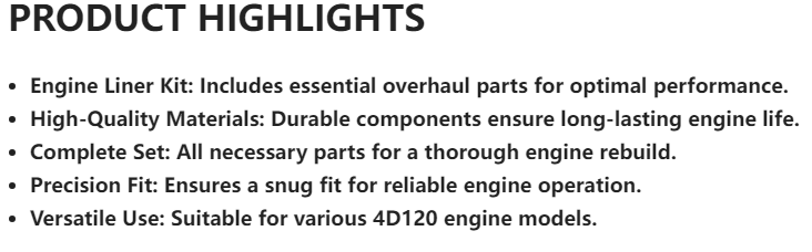 Construction Machinery Parts  6110-33-2132  6110-30-2303  6110-21-2210  6110-20-8070 6114-30-3500 6110-K1-0001 6114-41-4210 for 4D120 LINER KIT OVERHAUL PARTS