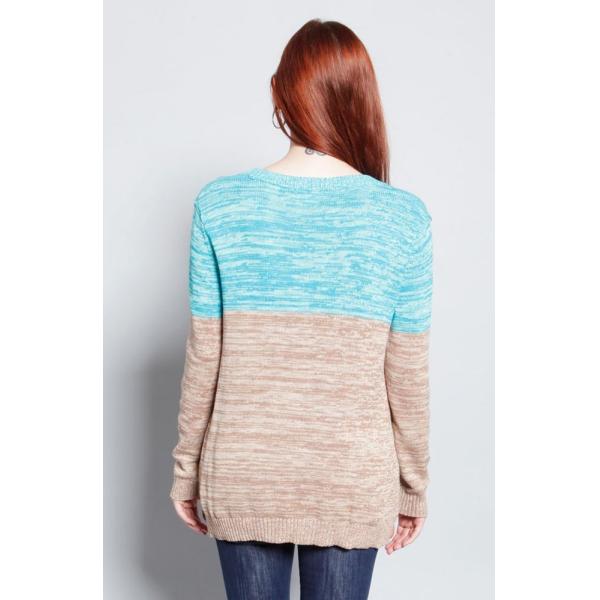 WOMEN'S 100% COTTON COLOR BLOCK SLUB YARN SWEATER