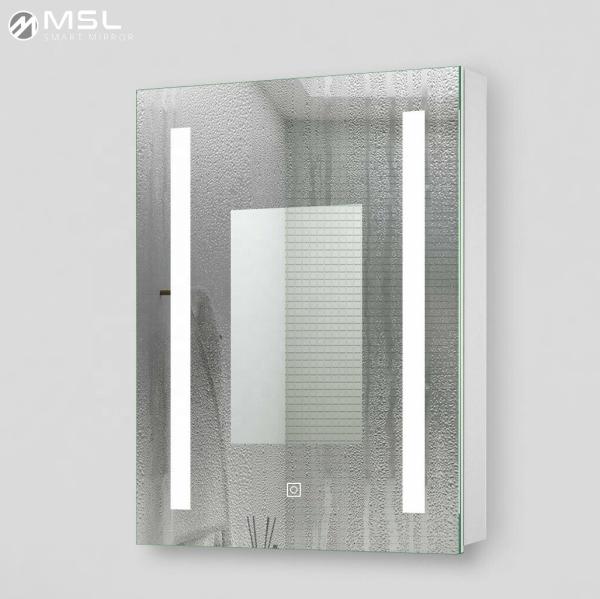 Wall Mounted Make Up Mirror Cabinet Polished Bathroom Lighted Mirror Cabinet 4000K
